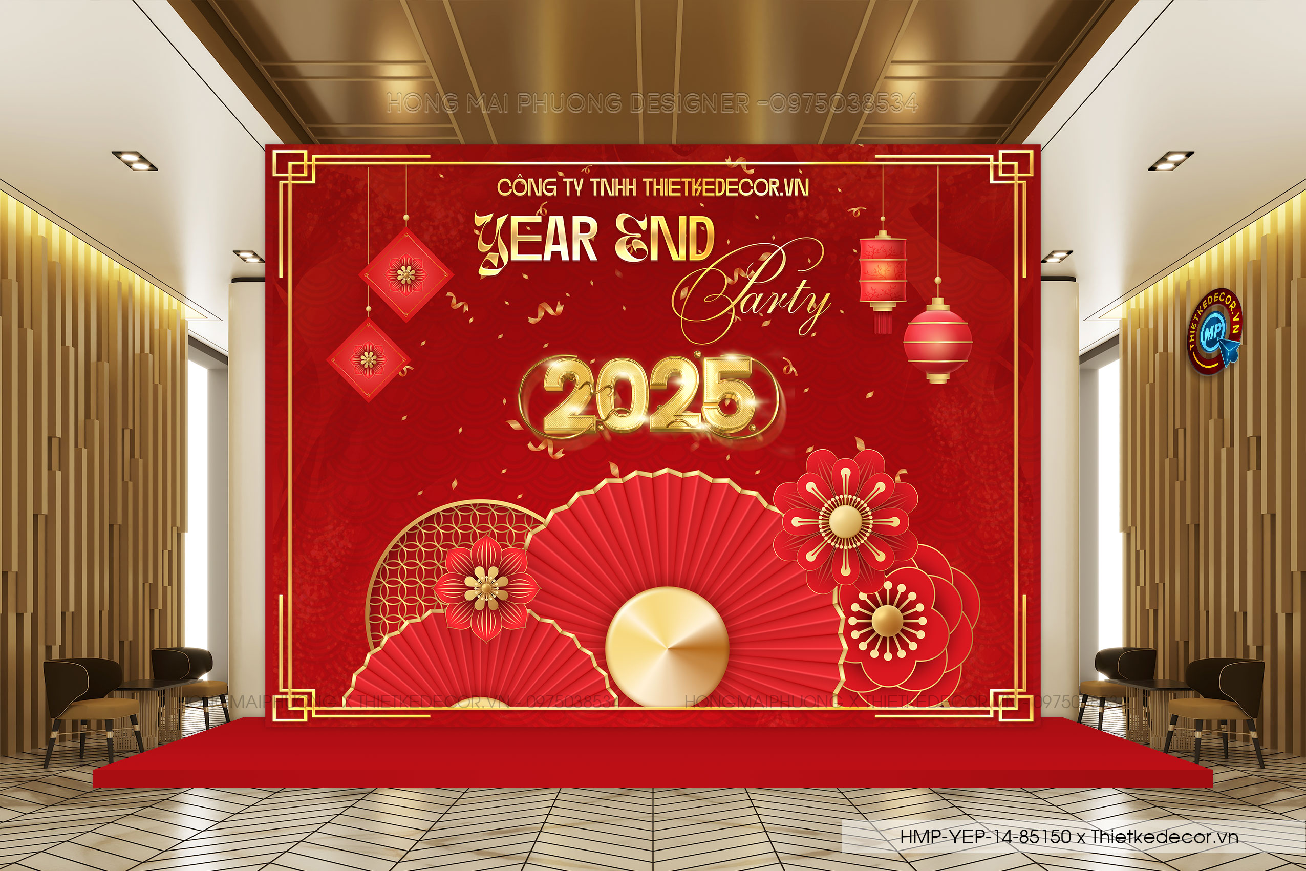 File thiết kế tiệc Tất niên 2025, Year End Party 2025 tone ĐỎ in bạt